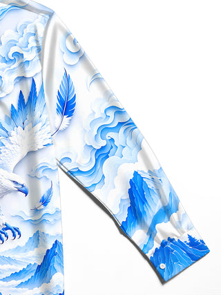 Adaychic Men's Graphic Eagle With Wings And Mountains Print Long Sleeve Shirt with Chest Pocket