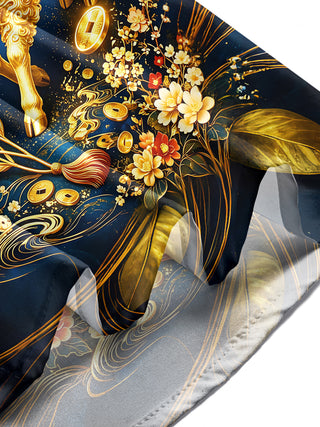 Adaychic Men's Printed Golden Sheep Print Full Moon Print Long Sleeve Shirt with Chest Pocket