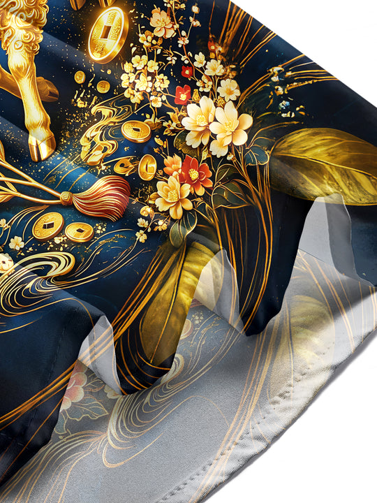 Adaychic Men's Printed Golden Sheep Print Full Moon Print Long Sleeve Shirt with Chest Pocket