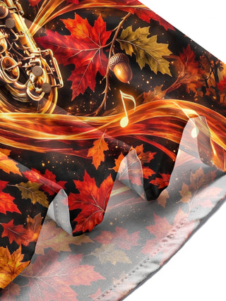 Adaychic Men's Saxophone And Autumn Leaves Print Long Sleeve Shirt with Chest Pocket