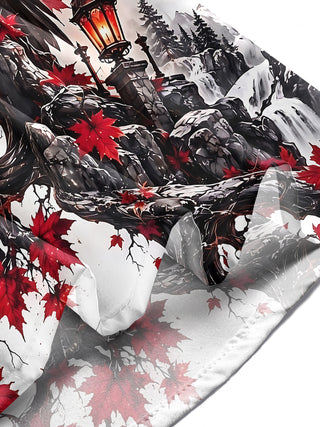 Adaychic Men's Graphic Halloween Crow Print Long Sleeve Shirt with Chest Pocket
