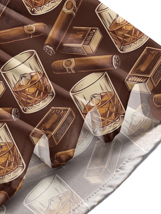 Adaychic Men's Hawaiian Whiskey Glasses With Ice Cubes Print Long Sleeve Shirt with Chest Pocket