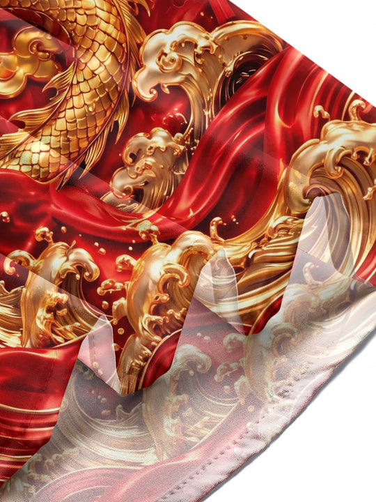 Adaychic Men's Long Sleeve Shirt - Chinese New Year Golden Dragon And Chinese Lanterns Print with Chest Pocket