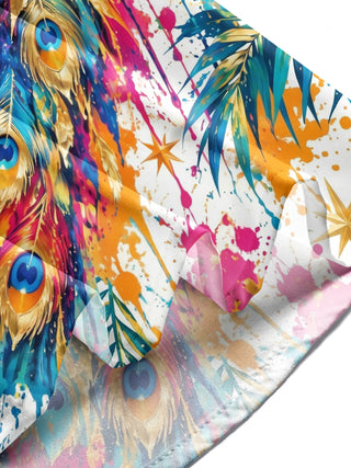 Adaychic Men's Hawaiian Peacock And Palm Leaves Print Long Sleeve Shirt with Chest Pocket