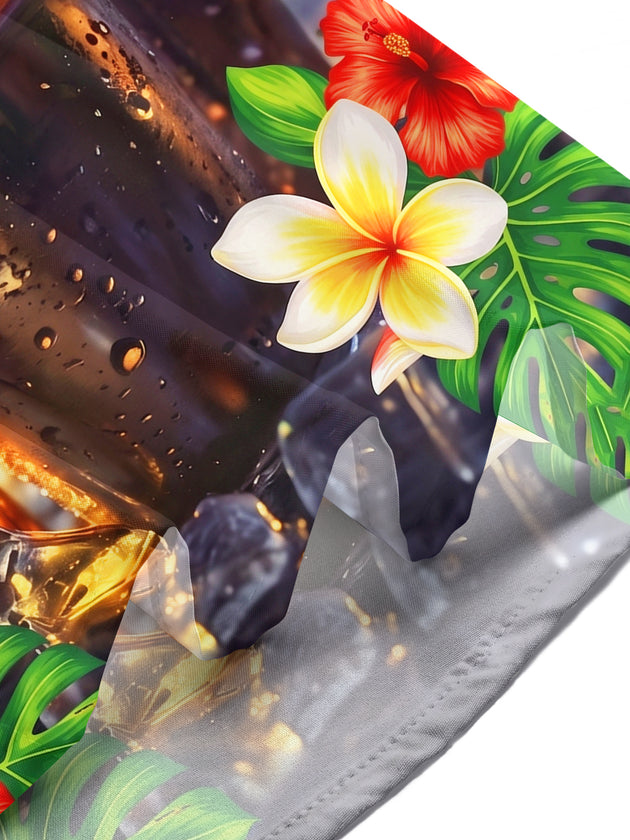 Adaychic Men's Hawaiian Tropical Floral Leaves Print Short Sleeve Shirt with Chest Pocket