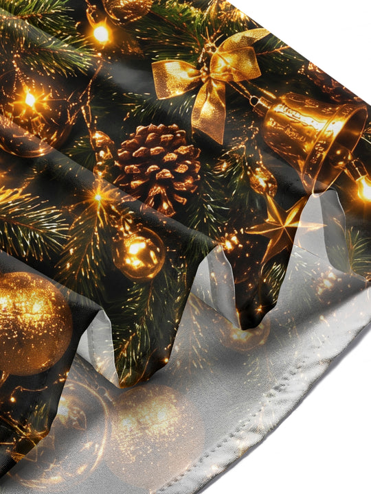 Adaychic Men's Christmas Pine Bells And Ornaments Print Long Sleeve Shirt with Chest Pocket