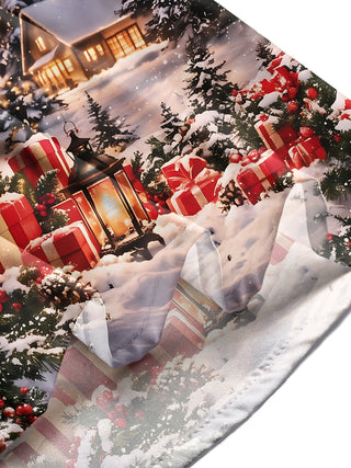 Adaychic Men's Long Sleeve Shirt - Christmas Winter Reindeer And Snowy Cabin Scene Print with Chest Pocket