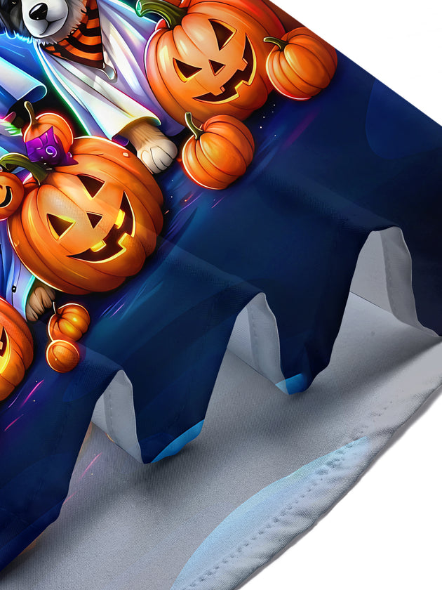 Adaychic Men's Graphic Halloween Dogs In Costumes Print Short Sleeve Shirt with Chest Pocket