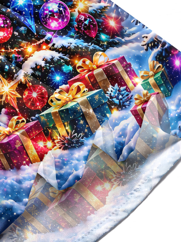 Adaychic Men's Christmas Tree With Ornaments And Gifts Print Long Sleeve Shirt with Chest Pocket