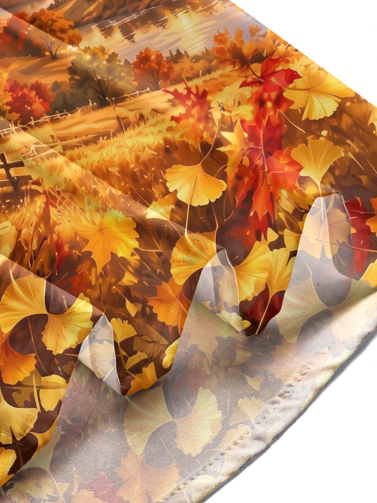 Adaychic Men's Long Sleeve Shirt - Halloween Autumn Landscape With Jack-o-lanterns And Pinecones Print with Chest Pocket
