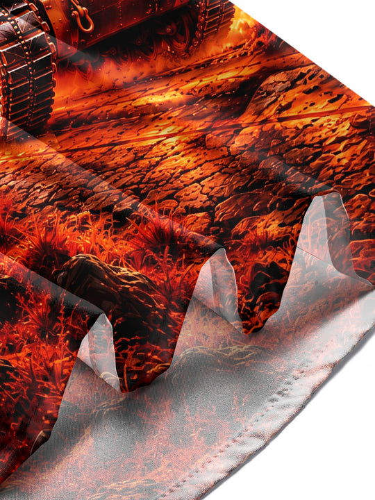 Adaychic Men's Graphic Tank And Fiery Landscape Print Long Sleeve Shirt with Chest Pocket