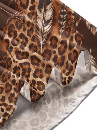 Adaychic Men's Printed Bird And Leopard Print Long Sleeve Shirt with Chest Pocket