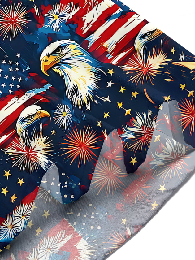 Independence American Flag Eagle Men's Pocket Short Sleeve Shirts