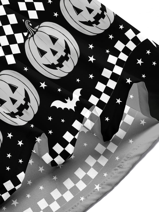 Adaychic Men's Graphic Halloween Skulls Print Short Sleeve Shirt with Chest Pocket