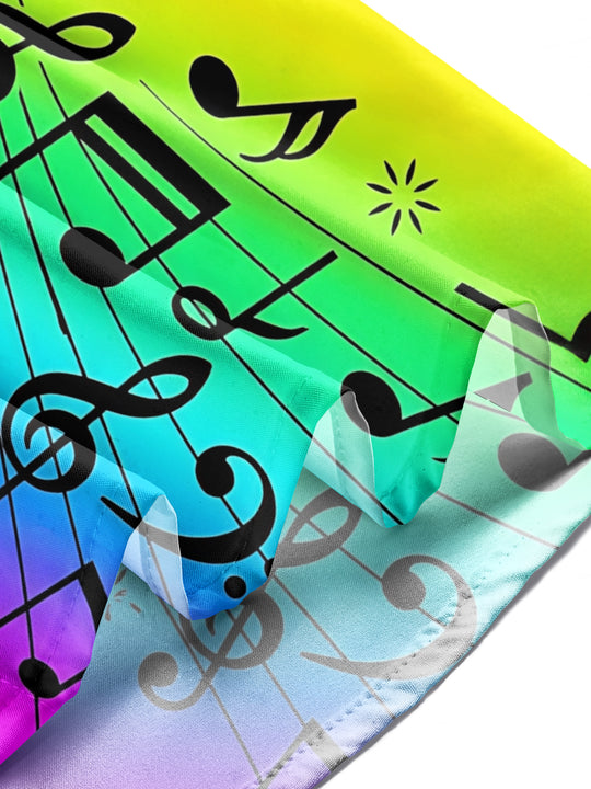 Adaychic Men's Long Sleeve Shirt - Rainbow Gradient With Musical Notes And Staff Print with Chest Pocket