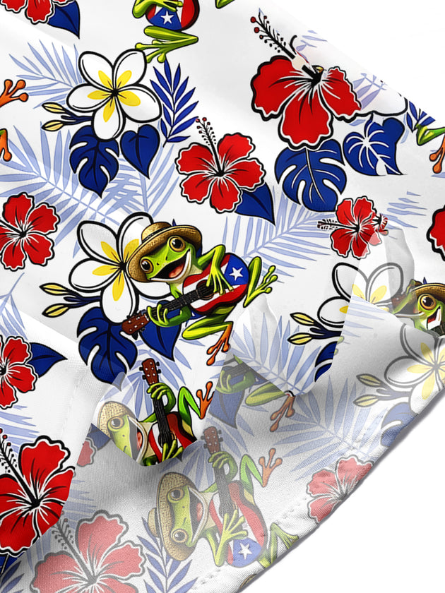 Independence Frog Guitar Floral Men's Pocket Short Sleeve Shirts