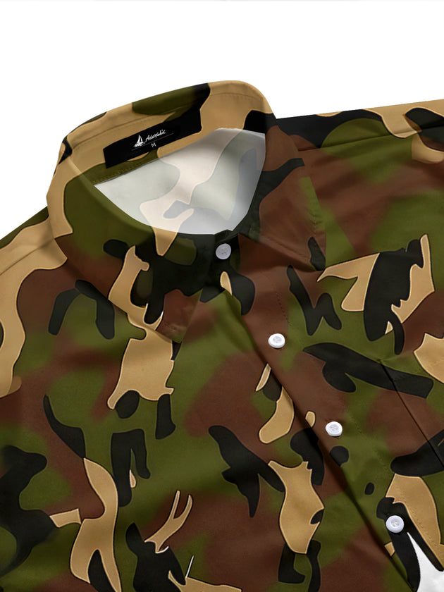 Camouflaged Skull Men's Pocket Short Sleeve Shirts