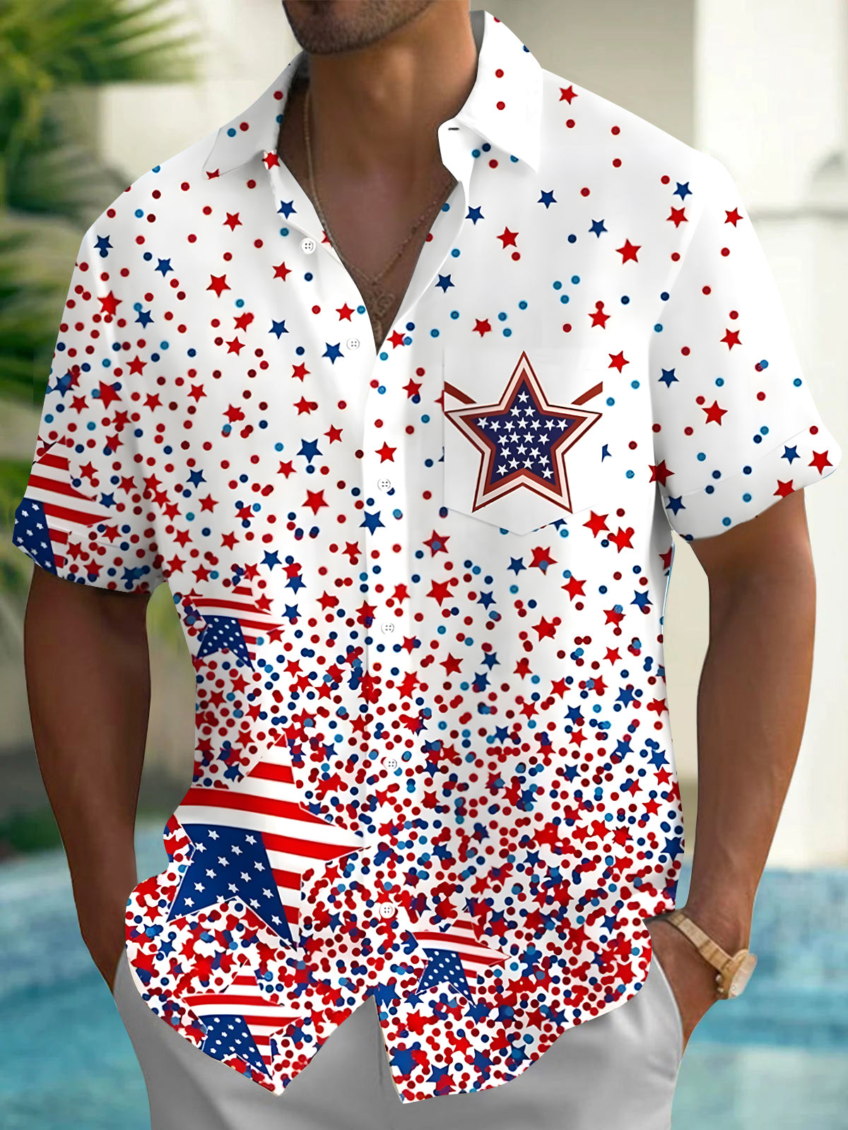 Independence Day Star Men's Pocket Short Sleeve Shirts