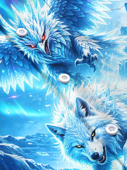 Adaychic Men's Graphic Ice Eagle Print Snow Wolf Print Long Sleeve Shirt with Chest Pocket