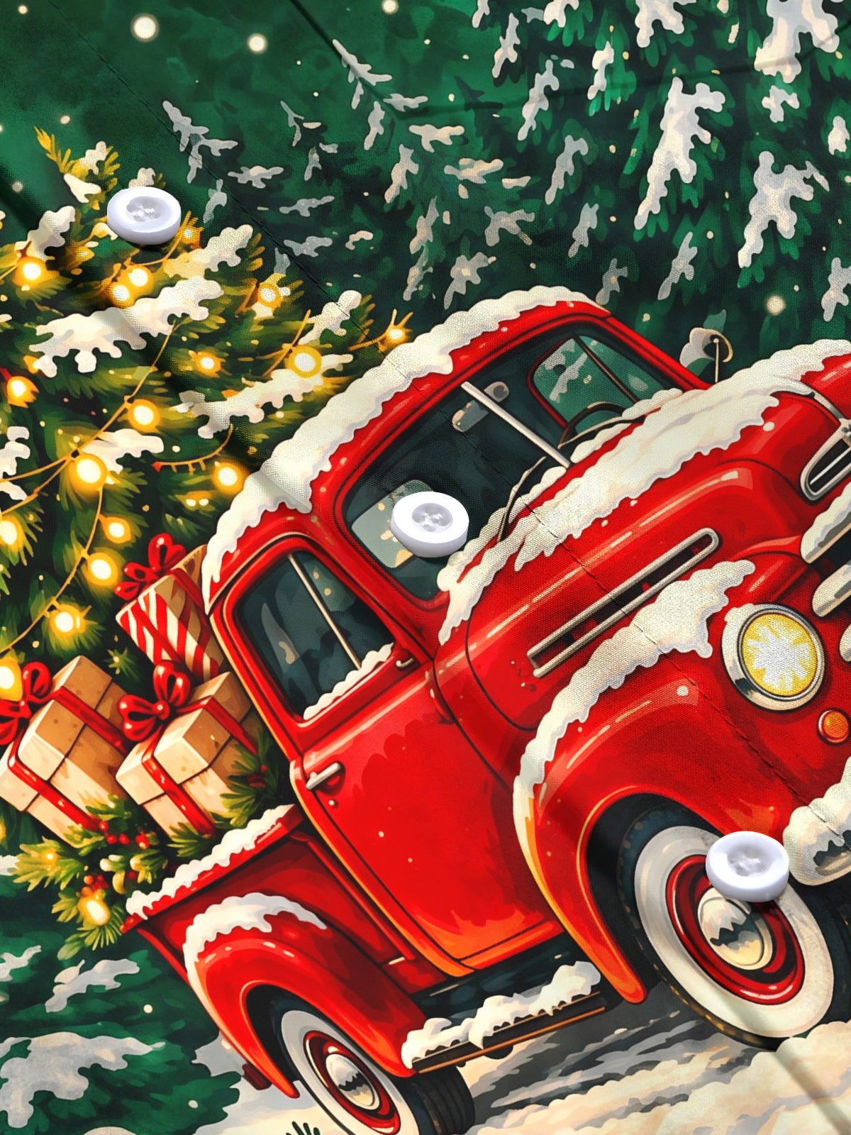 Adaychic Men's Long Sleeve Shirt - Vintage Red Truck With Christmas Tree And Gifts Print with Chest Pocket