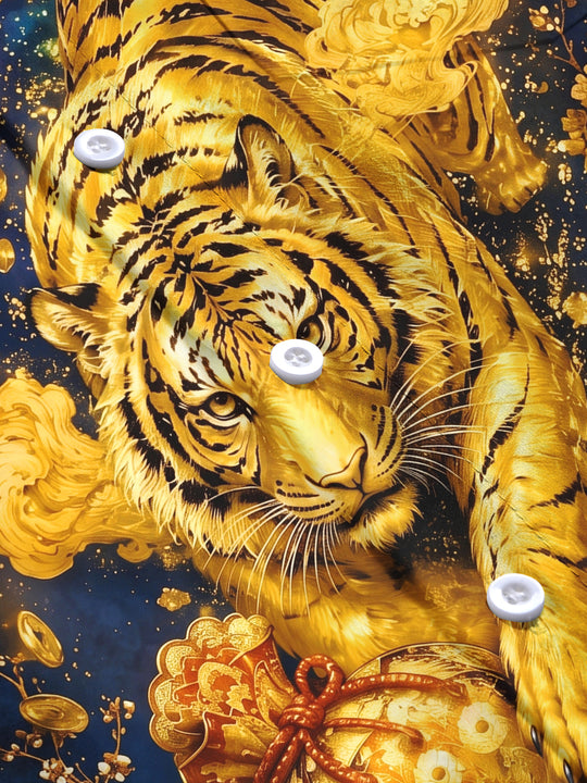 Adaychic Men's Graphic Golden Tiger Print Full Moon Print Long Sleeve Shirt with Chest Pocket