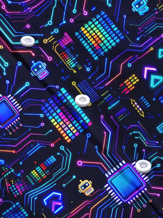 Adaychic Men's Retro Neon Circuit Board And Robot Icons Print Long Sleeve Shirt with Chest Pocket