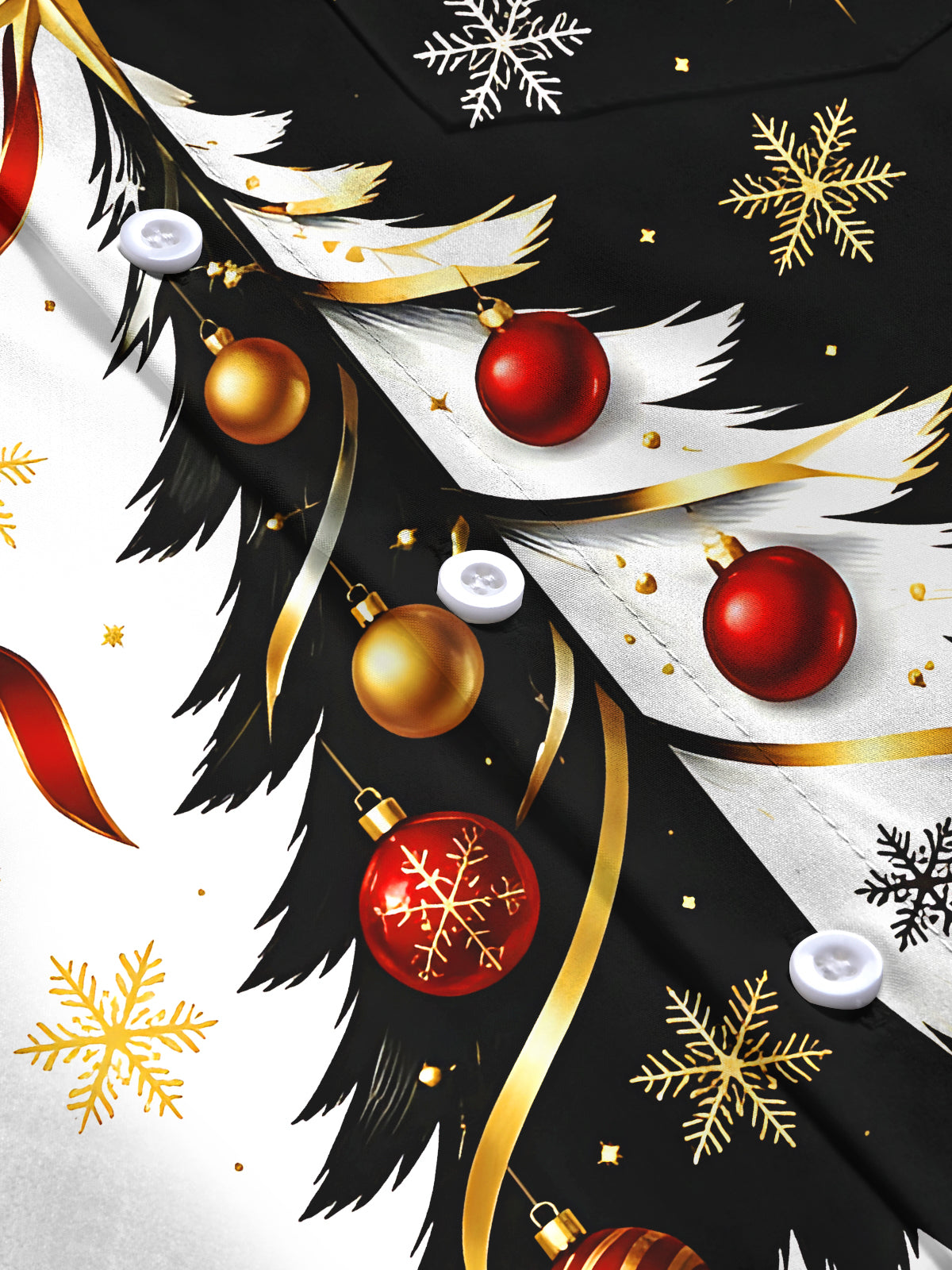 Adaychic Men's Christmas Tree With Ornaments And Holly Print Long Sleeve Shirt with Chest Pocket