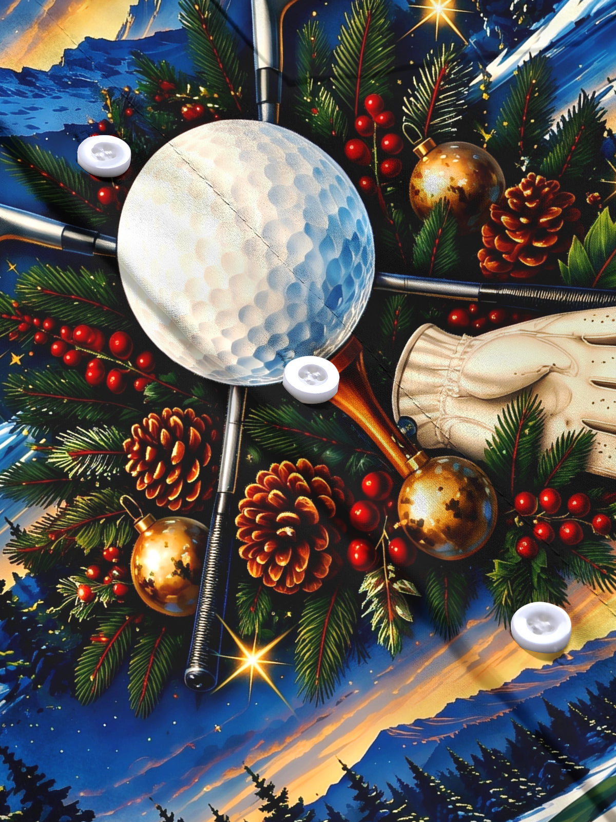 Adaychic Men's Long Sleeve Stand Collar Shirt - Golf Equipment And Christmas Ornaments Print