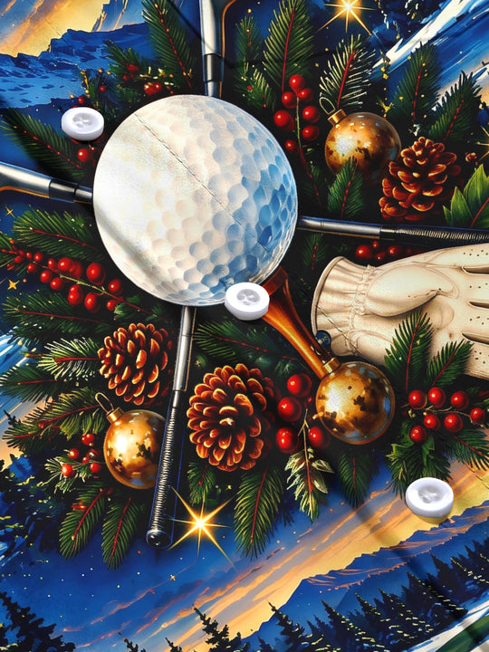 Adaychic Men's Long Sleeve Stand Collar Shirt - Golf Equipment And Christmas Ornaments Print