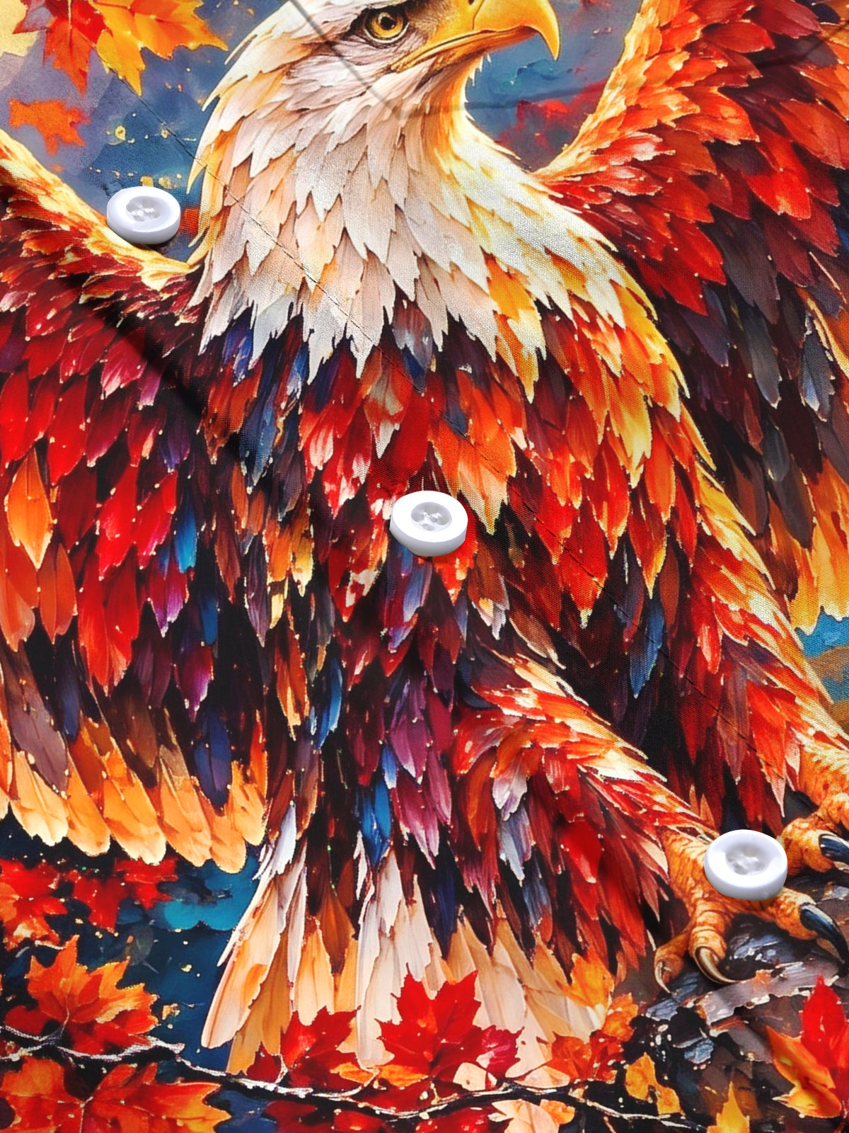 Adaychic Men's Bald Eagle And Autumn Maple Leaves Print Long Sleeve Shirt with Chest Pocket