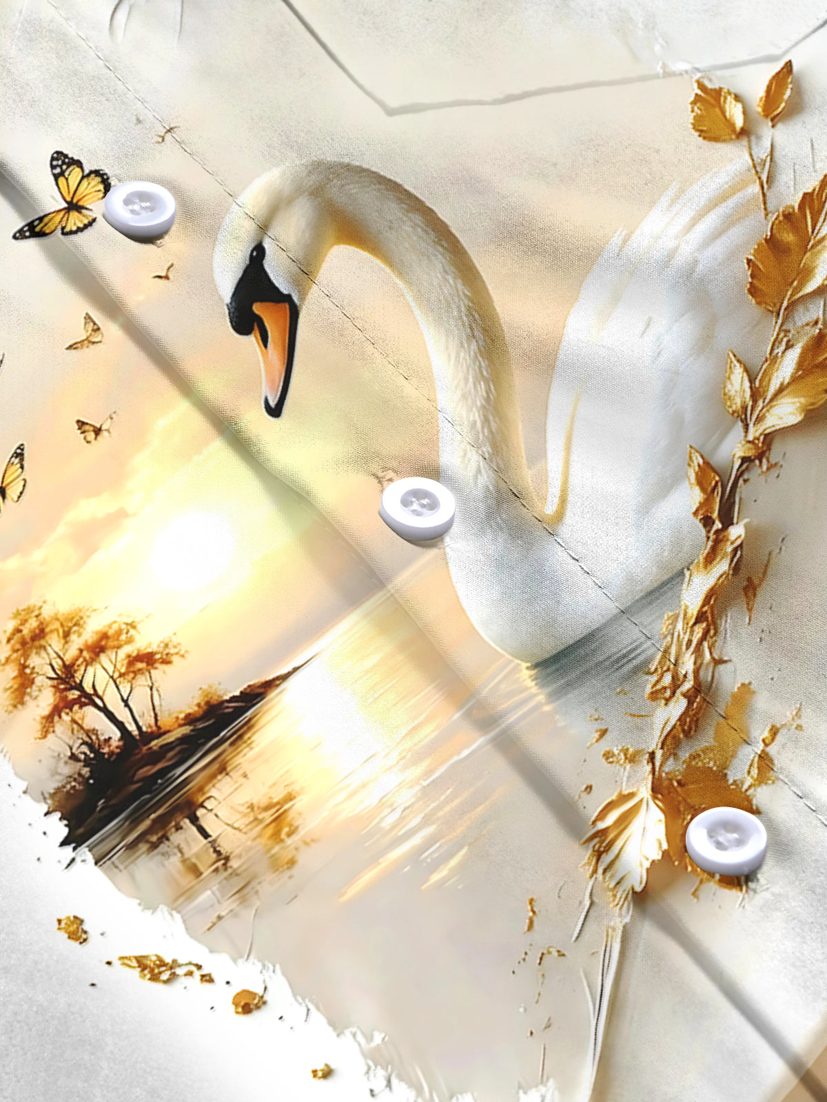 Adaychic Men's Printed Swan Print Butterflies Print Long Sleeve Shirt with Chest Pocket