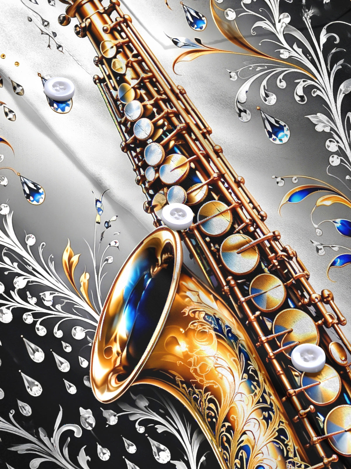 Adaychic Men's Graphic Saxophone And Floral Diamond Pattern Long Sleeve Shirt with Chest Pocket