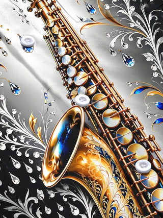 Adaychic Men's Graphic Saxophone And Floral Diamond Pattern Long Sleeve Shirt with Chest Pocket