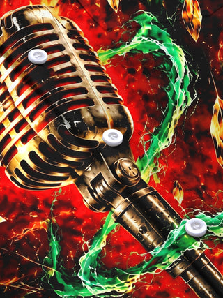 Adaychic Men's Long Sleeve Shirt - Vintage Microphone With Green Energy And Gold Crystals Print with Chest Pocket