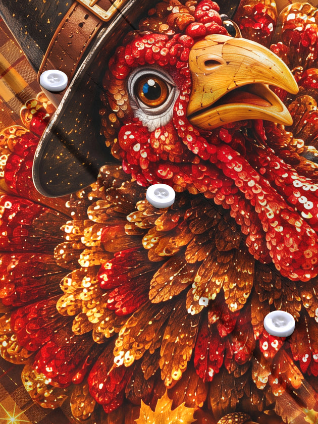 Adaychic Men's Thanksgiving Turkey With Pilgrim Hat Print Long Sleeve Shirt with Chest Pocket