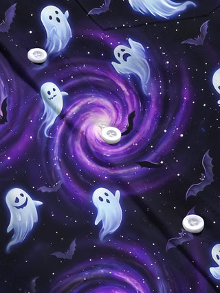 Adaychic Men's Graphic Halloween Ghosts Print Long Sleeve Shirt with Chest Pocket