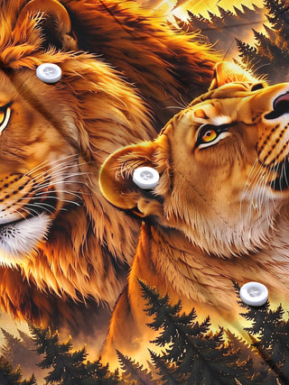 Adaychic Men's Graphic Lion Portrait Print Long Sleeve Shirt with Chest Pocket