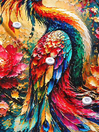 Adaychic Men's Hawaiian Peacock Bird Print Floral Pattern Long Sleeve Shirt with Chest Pocket
