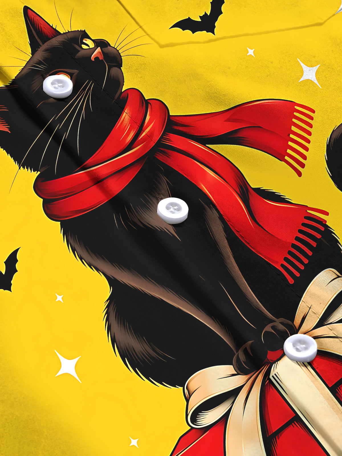 Adaychic Men's Long Sleeve Shirt - Christmas Black Cat With Red Scarf On Gift Box Print with Chest Pocket