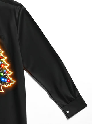 Adaychic Men's Graphic Christmas Tree Print Long Sleeve Shirt with Chest Pocket