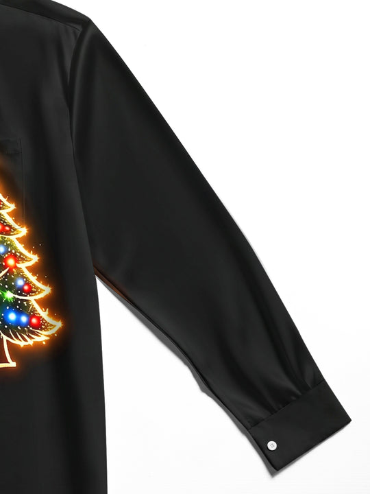 Adaychic Men's Graphic Christmas Tree Print Long Sleeve Shirt with Chest Pocket