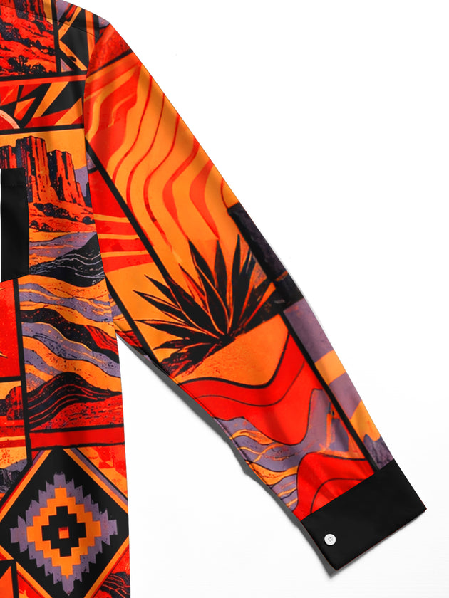 Adaychic Men's Desert Landscape With Agave Plants Print Long Sleeve Shirt with Chest Pocket