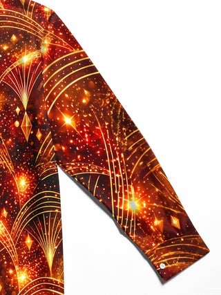 Adaychic Men's Long Sleeve Shirt - Art Deco Geometric Fan Patterns And Sparkles Print with Chest Pocket