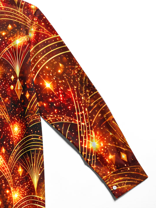 Adaychic Men's Long Sleeve Shirt - Art Deco Geometric Fan Patterns And Sparkles Print with Chest Pocket