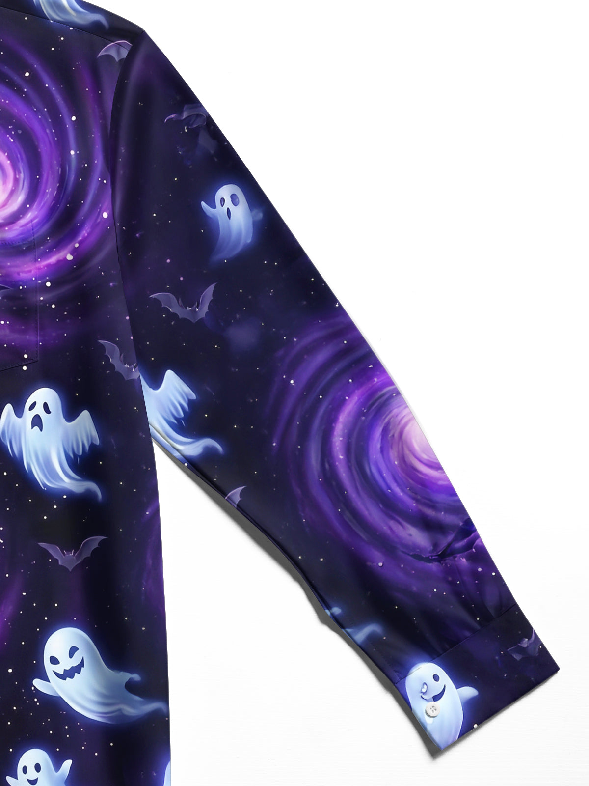 Adaychic Men's Graphic Halloween Ghosts Print Long Sleeve Shirt with Chest Pocket