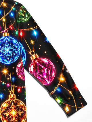 Adaychic Men's Graphic Christmas Ornaments And Lights Print Long Sleeve Shirt with Chest Pocket