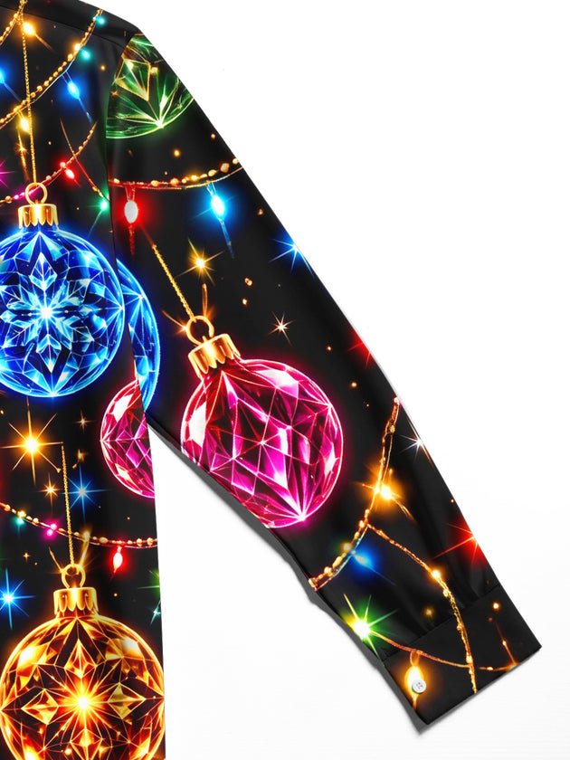 Adaychic Men's Graphic Christmas Ornaments And Lights Print Long Sleeve Shirt with Chest Pocket