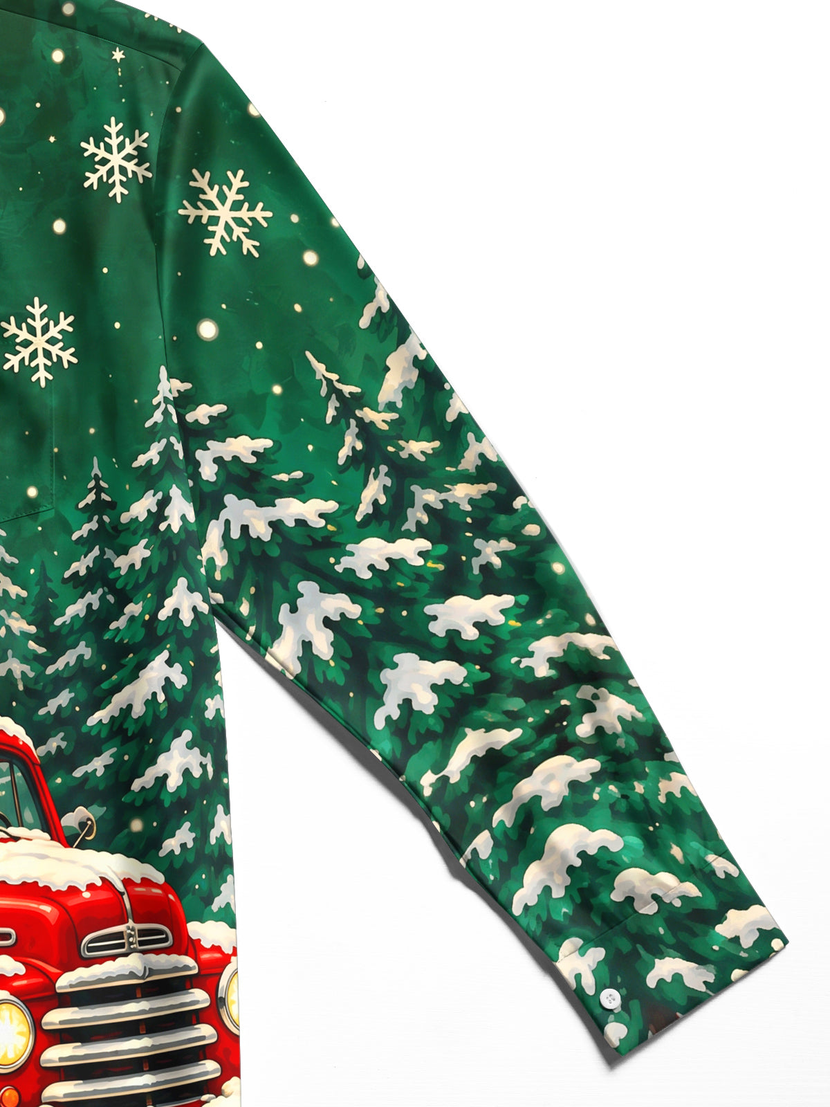 Adaychic Men's Long Sleeve Shirt - Vintage Red Truck With Christmas Tree And Gifts Print with Chest Pocket