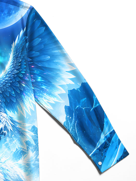 Adaychic Men's Graphic Ice Eagle Print Snow Wolf Print Long Sleeve Shirt with Chest Pocket