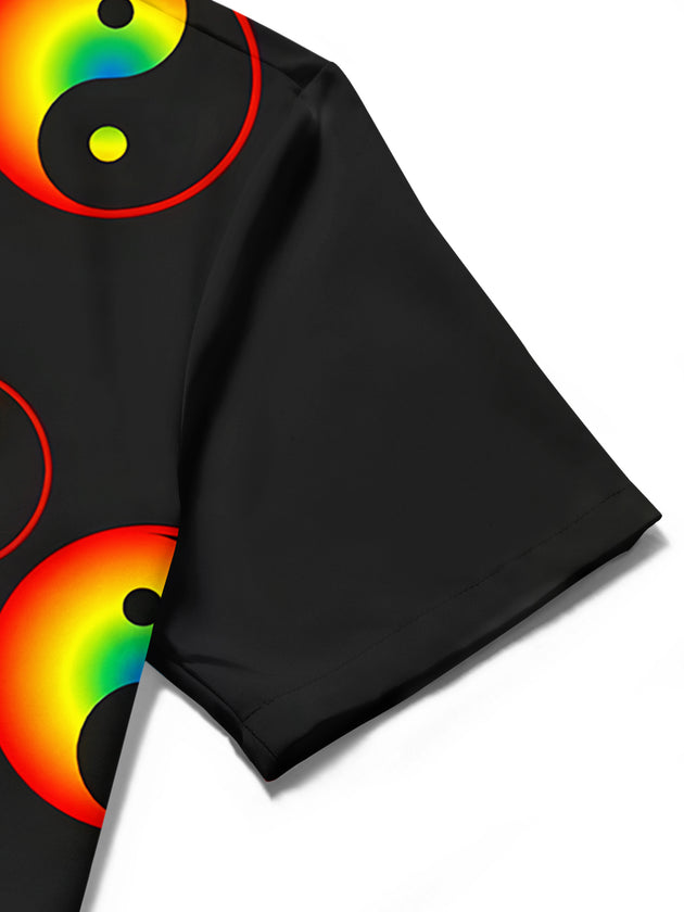 Adaychic Men's Graphic Rainbow Yin Yang Print Short Sleeve Shirt with Chest Pocket